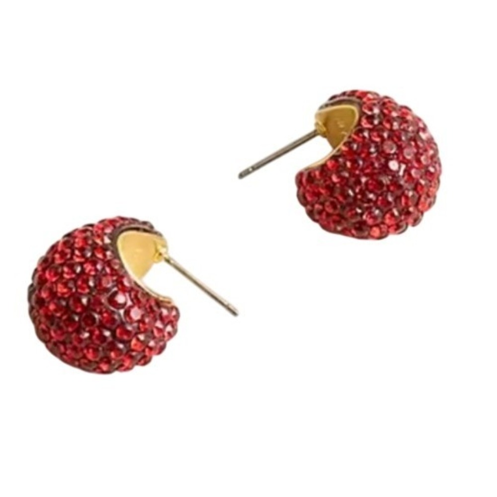 J. Crew Sparkly Red‎ Crystal Hoop Earrings Gold Tone Hypoallergenic Posts